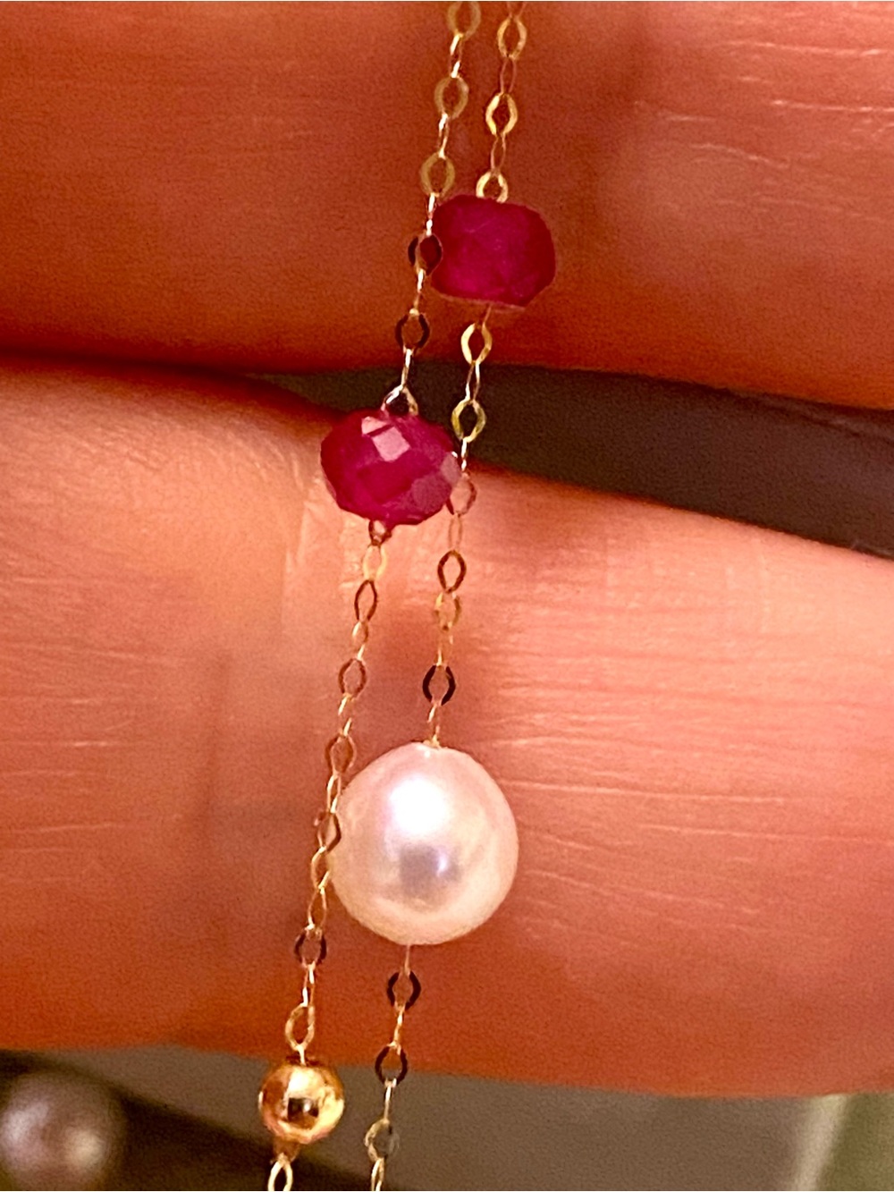 18K Gold Tourmaline & White Pearls statement necklace. Real gold - Picture 6 of 9